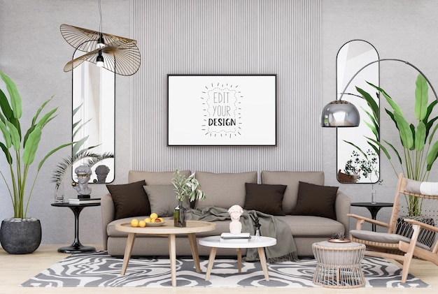 Poster Frame in living room Psd Mockup