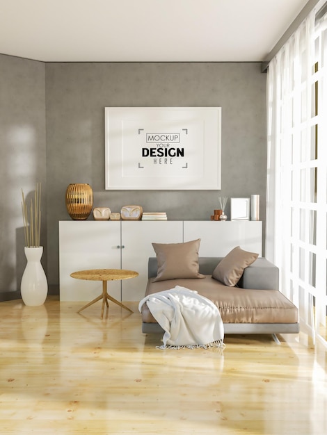 Poster Frame in living room Psd Mockup