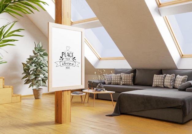 Poster Frame in living room Psd Mockup