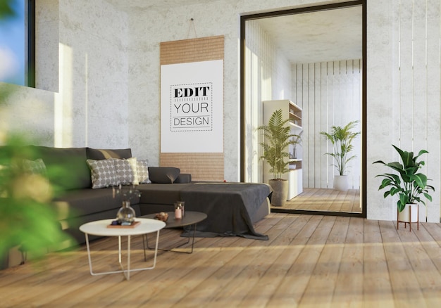 Poster Frame in living room Psd Mockup