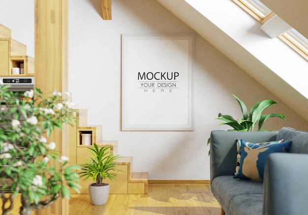 Poster Frame in living room Psd Mockup