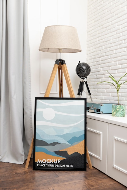 Poster frame mock-up with interior home decor