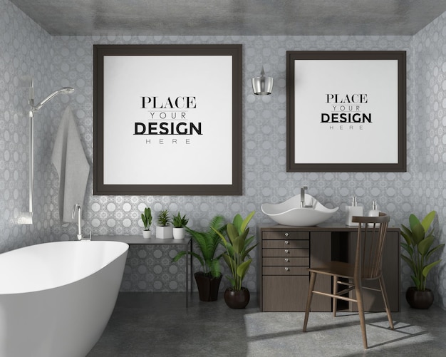 Poster Frame Mockup on bathroom Interior