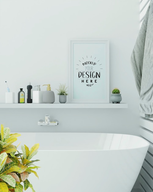 Poster Frame Mockup on bathroom Interior