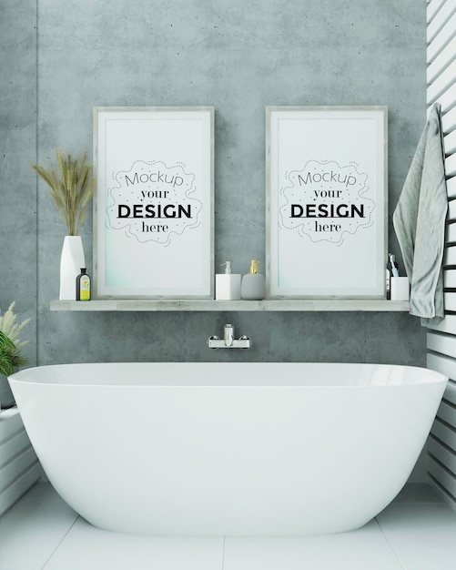 Poster Frame Mockup on bathroom Interior