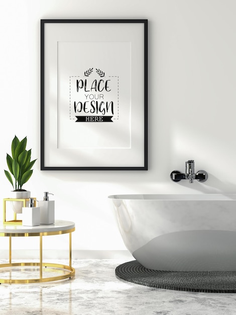 PSD poster frame mockup interior in a bathroom