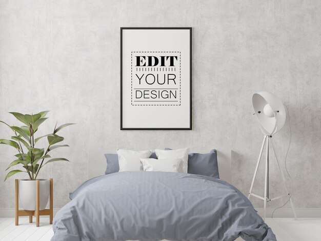 PSD poster frame mockup interior in a bedroom