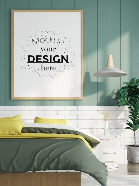 Poster Frame Mockup interior in a bedroom