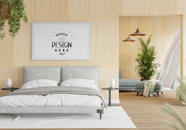 Poster Frame Mockup interior in a bedroom