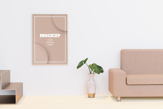 Poster frame mockup in the living room modern interior