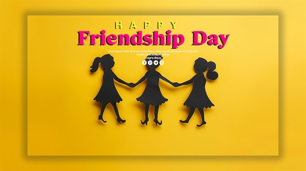 PSD a poster for friendship day with a cartoon character and a cartoon character saying friendship day