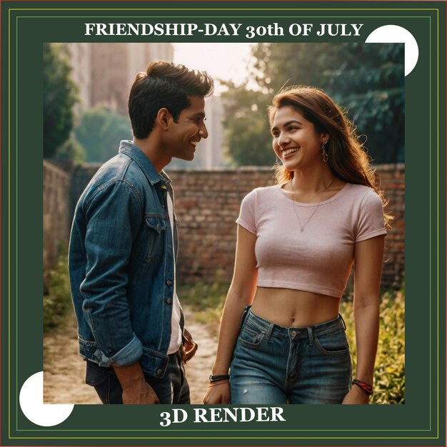 a poster for friendship day with a couple in the background