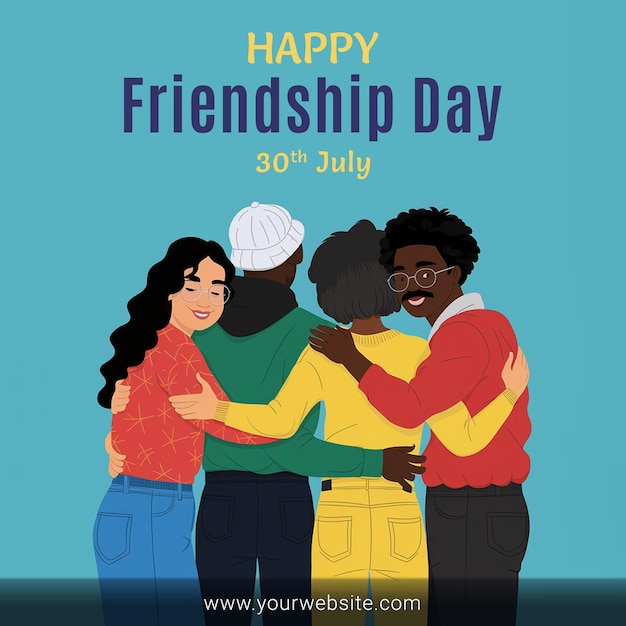 a poster for friendship day with a group of people hugging