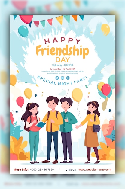 a poster for friendship day with people in the background