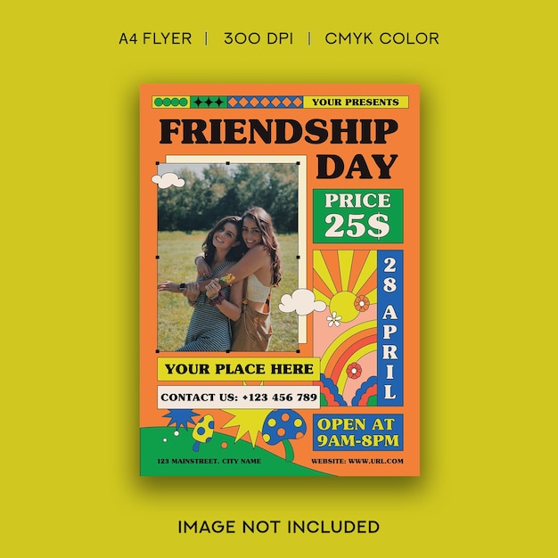 A poster for a friendship day with a picture of two people on it.