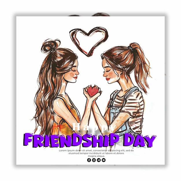 PSD a poster for friendship day with two girls holding hands