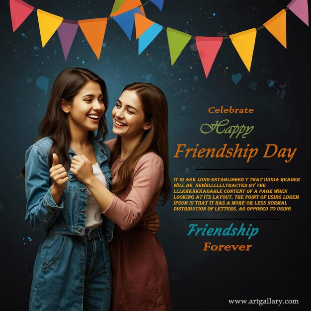 PSD a poster for friendship day with two girls hugging