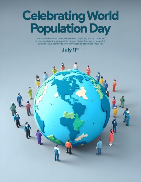 PSD poster for a global day poster with people standing around the world