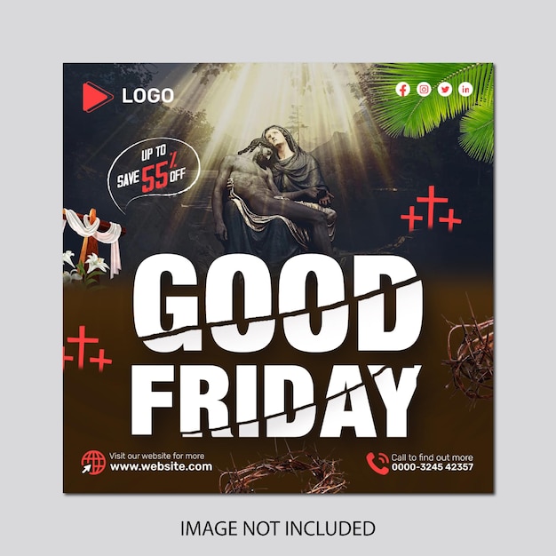 A poster for good friday is displayed crown thorns with instagram and social media post and banner