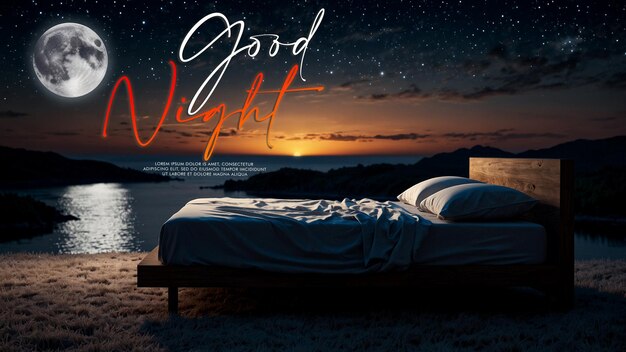 PSD a poster for good night is shown with a night sky in the background