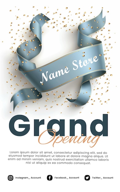 PSD a poster for grand opening opening with gold glitter around it