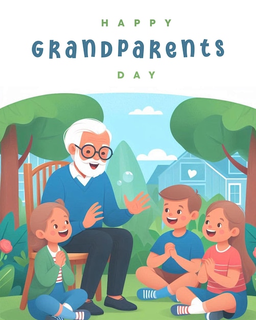 a poster for grandfathers day with a grandfather and children