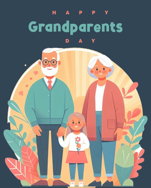 a poster of grandparents day with a little girl and grandparents