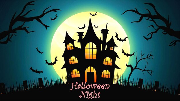 PSD a poster for halloween night with a castle on the front