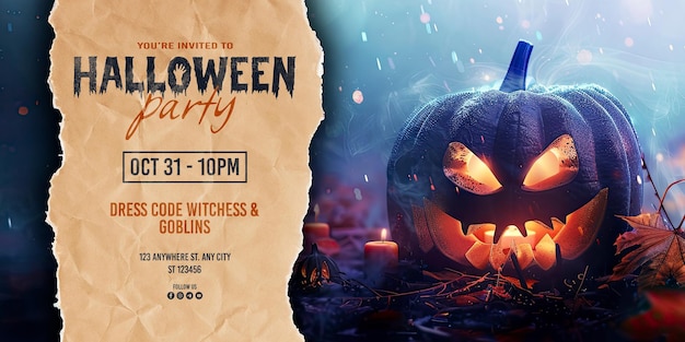 PSD a poster for halloween party with a pumpkin on it