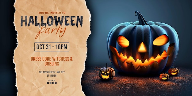 PSD a poster for halloween party with a pumpkin on the top