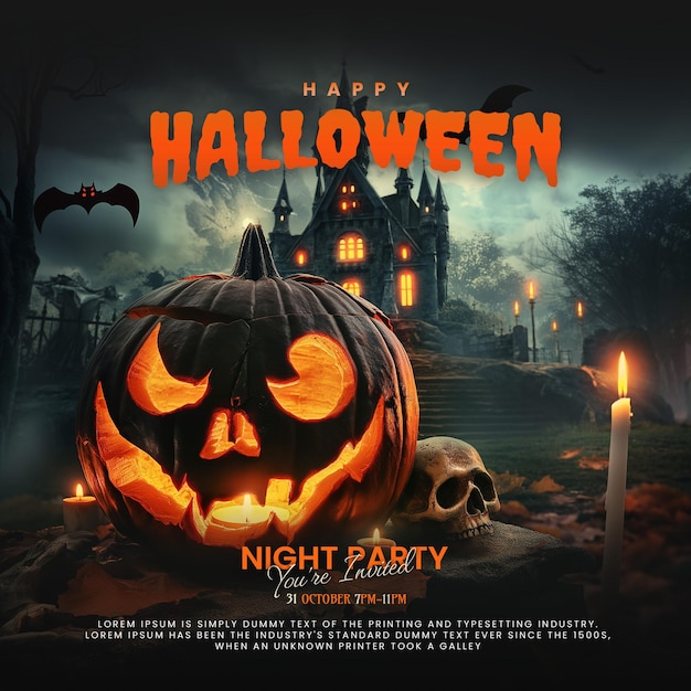 poster for halloween party with a pumpkin