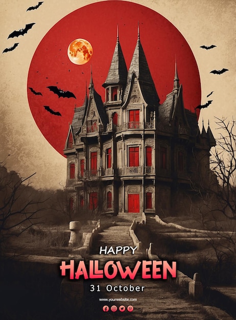 PSD a poster for halloween with a horror royal palace background