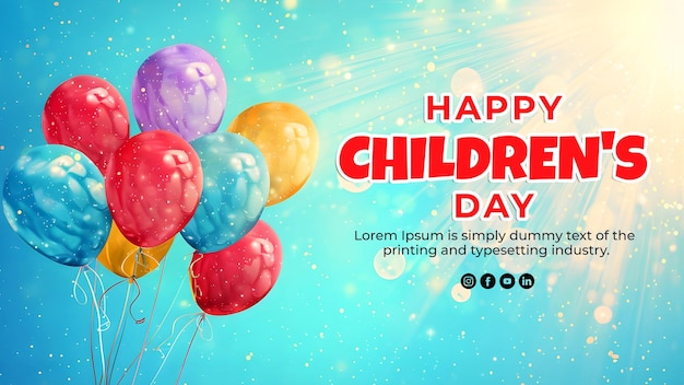 a poster for happy children day with balloons and a poster for happy children day