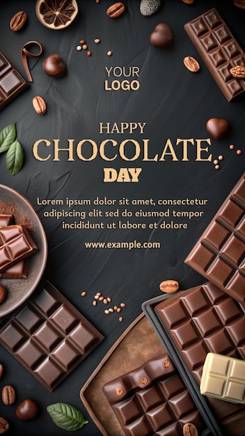 A poster for Happy Chocolate Day featuring a variety of chocolate bars