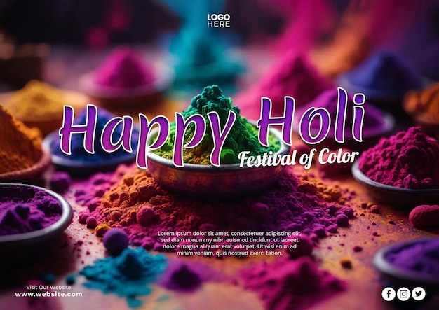 PSD a poster for happy festival of colors with a purple background