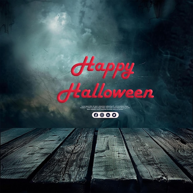 a poster for happy halloween with a dark sky behind it