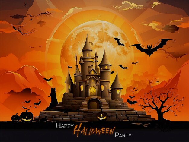 PSD a poster for happy halloween with a house on the front