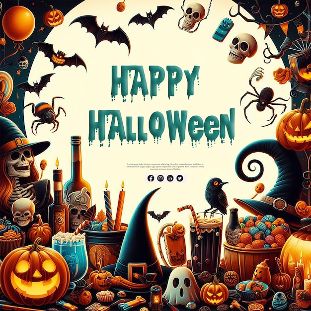 PSD a poster for happy halloween with a pumpkin on it