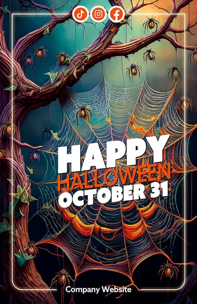 PSD a poster for happy halloween with a tree branch on the cover