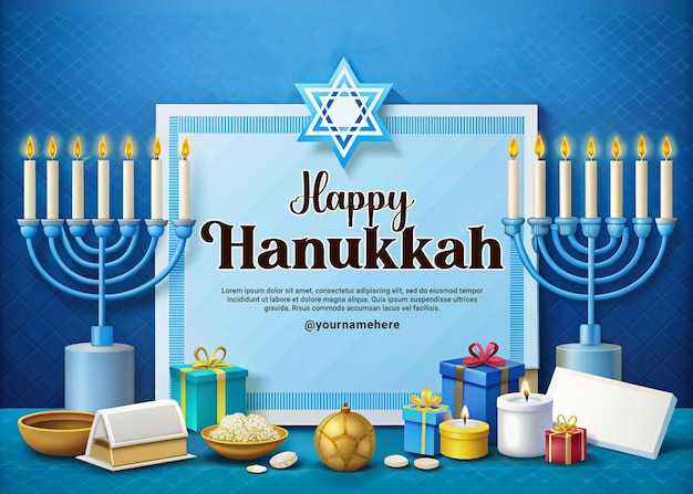 PSD a poster for a happy holidays with a blue background with a blue background with a star of jewish holiday presents