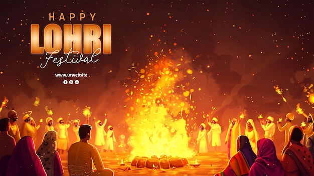 PSD a poster for happy lohri holiday festival of punjab india with beautiful background