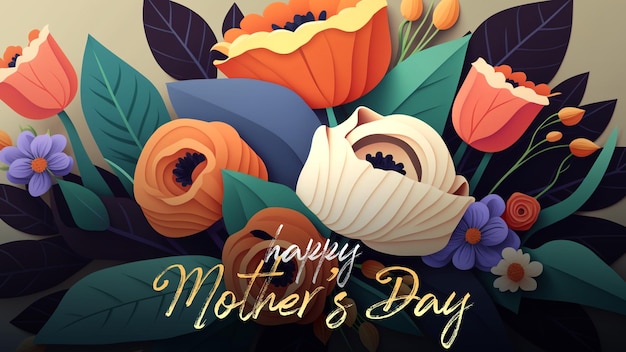 a poster for happy mothers day with flowers papercut effect