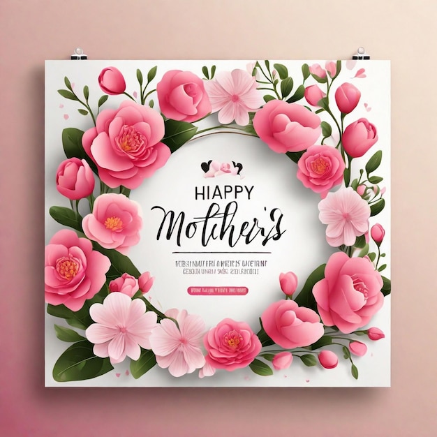 PSD a poster for happy mothers day with pink flowers on the wall