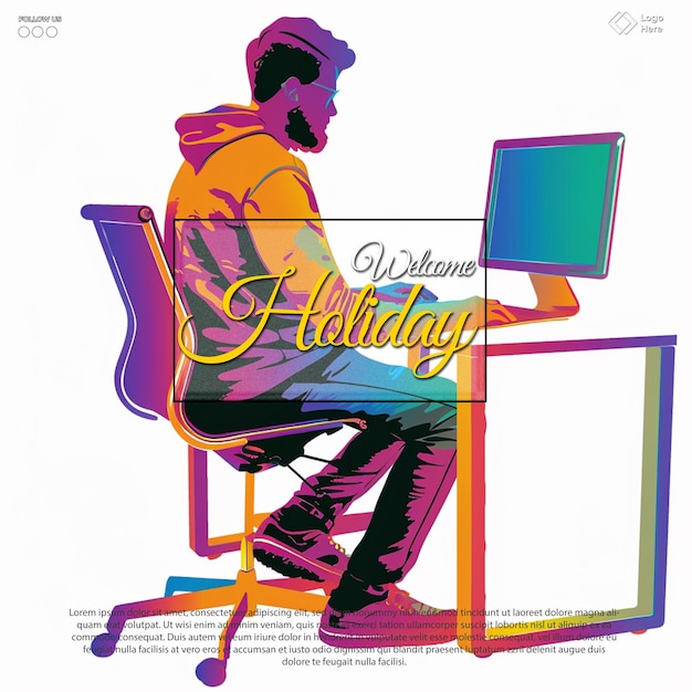 PSD a poster for a holiday season with a man working on a laptop