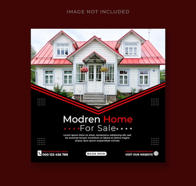 A poster for a home for sale with a red roof social media post template