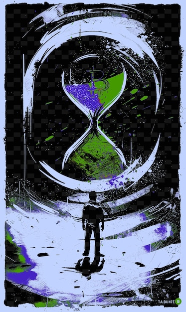 PSD a poster for a hourglass with a man standing in front of it