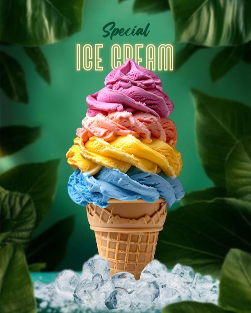 PSD a poster for ice cream cone that says ice cream