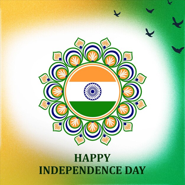 A poster for Independence Day with a colorful mandala design and flag in the middle