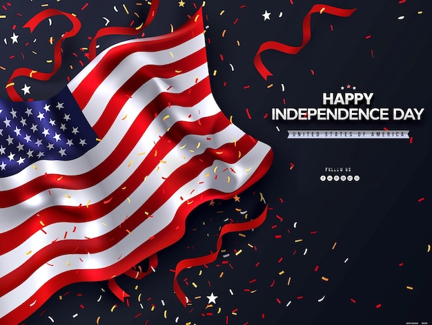 a poster for independence day with a flag and confetti