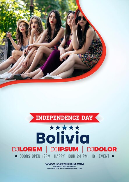 PSD a poster for independence day with a group of women sitting on a balcony